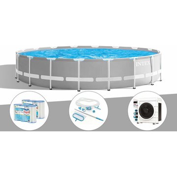 Intex Piscine - Kit piscine tubulaire Prism Frame ronde 5,49 x 1,22 m + 6 cartouches de filtration + Kit d'entretien + Pompe à chaleur - Gris