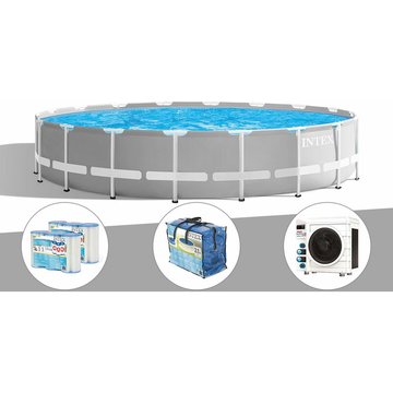 Kit piscine tubulaire Prism Frame ronde Intex 5,49 x 1,22 m + Bâche à bulles + 6 cartouches de filtration + Pompe à chaleur - Gris