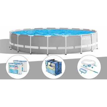 Intex Piscine Kit tubulaire Prism Frame ronde 5,49 x 1,22 m + Bâche à bulles + 6 cartouches de filtration + Kit d'entretien - Gris