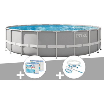 Kit piscine tubulaire Intex Prism Frame ronde 6,10 x 1,32 m + 6 cartouches de filtration + Kit d'entretien - Gris