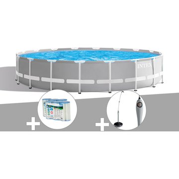 Kit piscine tubulaire Intex Prism Frame ronde 6,10 x 1,32 m + 6 cartouches de filtration + Douche solaire - Gris
