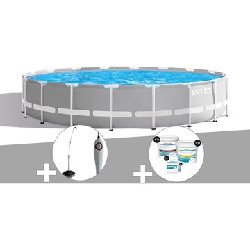 Kit piscine tubulaire Intex Piscine Prism Frame ronde 6,10 x 1,32 m + Douche solaire + Kit de traitement au chlore - Gris