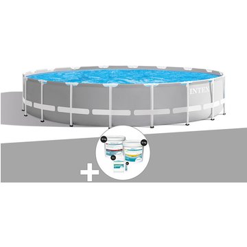 Intex Piscine - Kit piscine tubulaire Prism Frame ronde 6,10 x 1,32 m + Kit de traitement au chlore - Gris