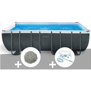 Intex Piscine tubulaire Ultra XTR Frame rectangulaire 5,49 x 2,74 x 1,32 m + 10 kg de zéolite + Kit d'entretien - Gris