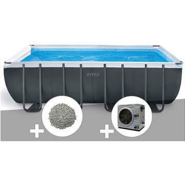Intex Piscine - Kit piscine tubulaire Ultra XTR Frame rectangulaire 5,49 x 2,74 x 1,32 m + 10 kg de zéolite + Pompe à chaleur - Gris