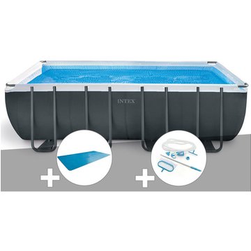 Intex Piscine - Kit piscine tubulaire Ultra XTR Frame rectangulaire 5,49 x 2,74 x 1,32 m + Bâche à bulles + Kit d'entretien - Gris