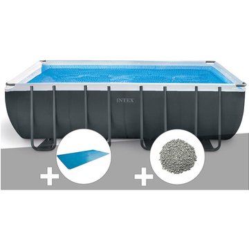 Kit piscine tubulaire Intex Ultra XTR Frame rectangulaire 5,49 x 2,74 x 1,32 m + Bâche à bulles + 10 kg de zéolite - Gris