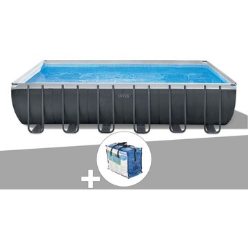 Kit Piscine Tubulaire Ultra XTR Frame Rectangulaire Intex 7,32 x 3,66 x 1,32 m + Bâche à Bulles - Gris