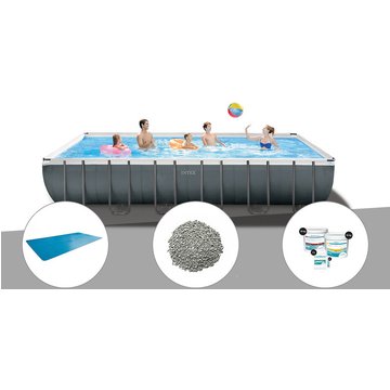 Kit piscine tubulaire Intex Piscine Ultra XTR Frame rectangulaire 7,32 x 3,66 x 1,32 m + Bâche à bulles + 20 kg de zéolite + Kit de traitement au chlore