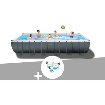 Intex Piscine - Kit piscine tubulaire Ultra XTR Frame rectangulaire 7,32 x 3,66 x 1,32 m + Kit de traitement au chlore - Gris