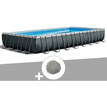 Intex Piscine tubulaire Ultra XTR Frame rectangulaire 9,75 x 4,88 x 1,32 m + 20 kg de zéolite - Gris