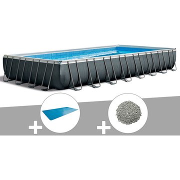 Kit piscine tubulaire rectangulaire Intex Ultra XTR Frame 9,75 x 4,88 x 1,32 m + Bâche à bulles + 20 kg de zéolite - Gris