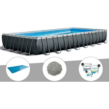 Intex Piscine - Kit piscine tubulaire Ultra XTR Frame rectangulaire 9,75 x 4,88 x 1,32 m + Bâche à bulles + 20 kg de zéolite + Kit de traitement au chlore