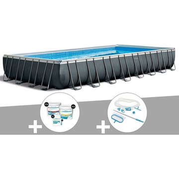 Kit piscine tubulaire Intex Piscine Ultra XTR Frame rectangulaire 9,75 x 4,88 x 1,32 m + Kit de traitement au chlore + Kit d'entretien - Gris