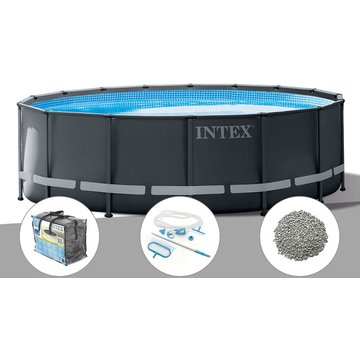Kit piscine tubulaire Ultra XTR Frame ronde Intex 4,27 x 1,22 m + bâche à bulles + kit d'entretien + 10 kg de zéolite - Gris