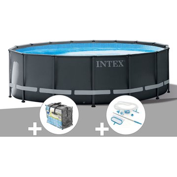 Intex Piscine - Kit piscine tubulaire Ultra XTR Frame ronde 4,27 x 1,22 m + Bâche à bulles + Kit d'entretien - Gris