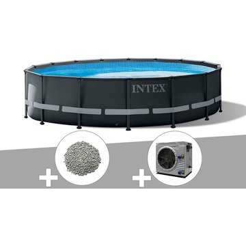 Intex Piscine - Kit piscine tubulaire Ultra XTR Frame ronde 4,88 x 1,22 m + 20 kg de zéolite + Pompe à chaleur - Gris