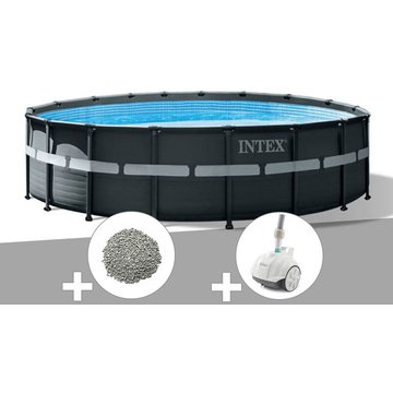 Intex Piscine - Kit piscine tubulaire Ultra XTR Frame ronde 5,49 x 1,32 m + 20 kg de zéolite + Robot nettoyeur - Gris