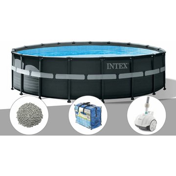 Intex Piscine - Kit piscine tubulaire Ultra XTR Frame ronde 5,49 x 1,32 m + Bâche à bulles + 20 kg de zéolite + Robot nettoyeur - Gris
