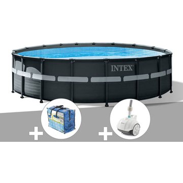 Intex Piscine - Kit piscine tubulaire Ultra XTR Frame ronde 5,49 x 1,32 m + Bâche à bulles + Robot nettoyeur - Gris