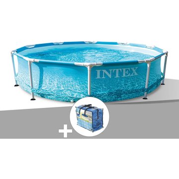 Intex Piscine - Kit piscine tubulaire Metal Frame Ocean ronde 3,05 x 0,76 m + Bâche à bulles - Bleu
