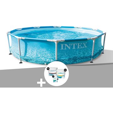 Intex Piscine - Kit piscine tubulaire Metal Frame Ocean ronde 3,05 x 0,76 m + Kit de traitement au chlore - Bleu