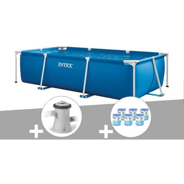 Intex Piscine - Kit piscine tubulaire rectangulaire 3,00 x 2,00 x 0,75 m + Filtration à cartouche + 6 cartouches de filtration - Bleu