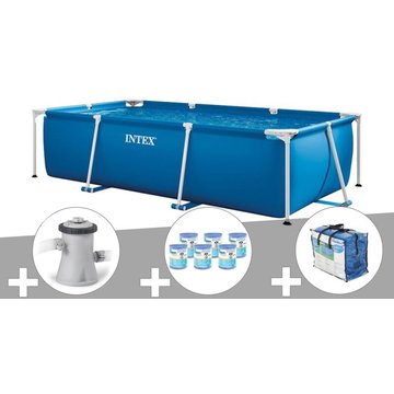 Intex Piscine - Kit piscine tubulaire rectangulaire 3,00 x 2,00 x 0,75 m + Filtration à cartouche + 6 cartouches de filtration + Bâche à bulles - Bleu