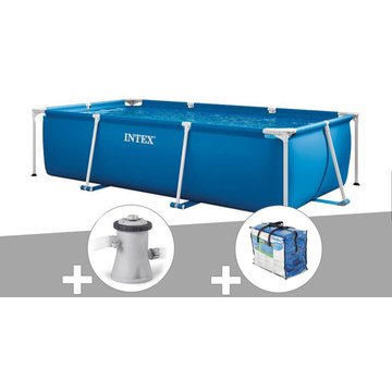 Intex Piscine - Kit piscine tubulaire rectangulaire 3,00 x 2,00 x 0,75 m + Filtration à cartouche + Bâche à bulles - Bleu