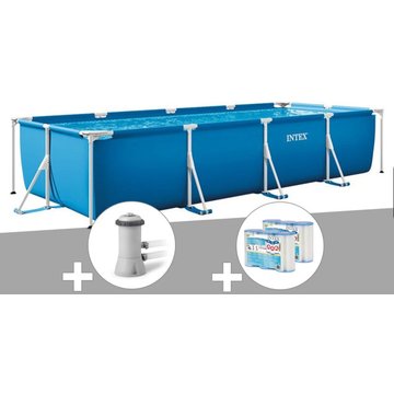 Intex Piscine - Kit piscine tubulaire rectangulaire Intex 4,50 x 2,20 x 0,84 m + Filtration à cartouche + 6 cartouches de filtration - Bleu