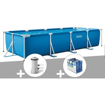 Intex Piscine - Kit piscine tubulaire rectangulaire 4,50 x 2,20 x 0,84 m + Filtration à cartouche + Bâche à bulles - Bleu