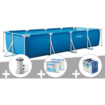 Intex Piscine - Kit piscine tubulaire rectangulaire 4,50 x 2,20 x 0,84 m + Filtration à cartouche + 6 cartouches de filtration + Bâche à bulles - Bleu