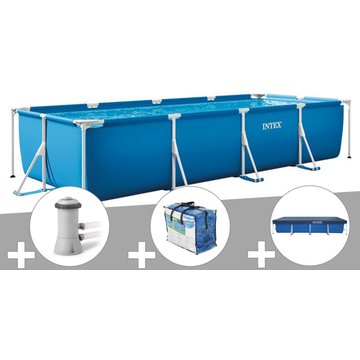 Intex Piscine - Kit piscine tubulaire rectangulaire 4,50 x 2,20 x 0,84 m + Filtration à cartouche + Bâche de protection + Bâche à bulles - Bleu