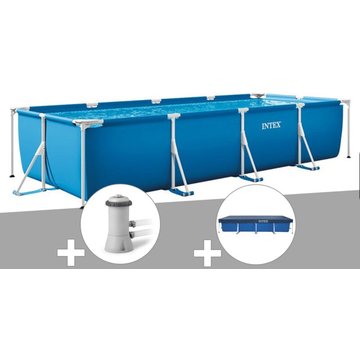 Intex Piscine - Kit piscine tubulaire rectangulaire 4,50 x 2,20 x 0,84 m + Filtration à cartouche + Bâche de protection - Bleu
