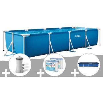 Intex Piscine - Kit piscine tubulaire rectangulaire 4,50 x 2,20 x 0,84 m + Filtration à cartouche + 6 cartouches de filtration + Bâche de protection - Bleu