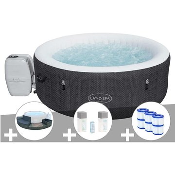 Bestway - Kit spa gonflable Lay-Z-Spa Havana rond Airjet 2/4 places + Ensemble mobilier 4 modules + 6 filtres + Kit traitement brome - Noir