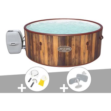 Kit spa gonflable Bestway Lay-Z-Spa Helsinki rond Airjet 5/7 places + Kit de nettoyage + 2 appuis-tête - Marron