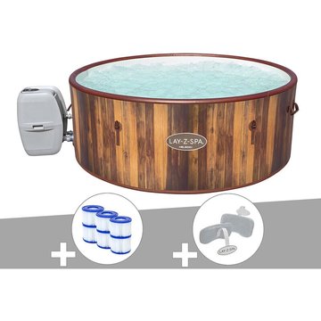 Kit spa gonflable Bestway Lay-Z-Spa Helsinki rond Airjet 5/7 places + 6 filtres + 2 appuis-tête - Marron
