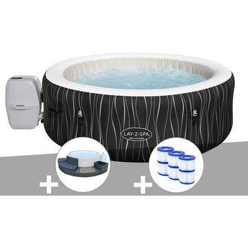 Bestway - Kit spa gonflable Lay-Z-Spa Hollywood rond Airjet 4/6 places + Ensemble mobilier + 6 filtres - Noir