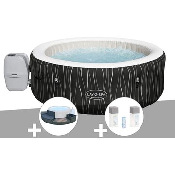 Kit spa gonflable Bestway Lay-Z-Spa Hollywood rond Airjet 4/6 places + Ensemble mobilier + Kit traitement brome - Noir