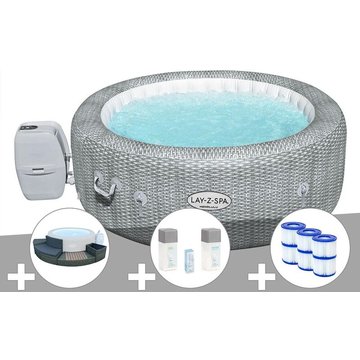 Bestway - Kit spa gonflable Lay-Z-Spa Honolulu rond Airjet 4/6 places + Ensemble mobilier + 6 filtres + Kit traitement brome - Gris