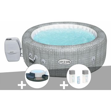 Kit spa gonflable Bestway Lay-Z-Spa Honolulu rond Airjet 4/6 places + Ensemble mobilier + Kit traitement brome - Gris