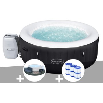 Bestway - Kit spa gonflable Lay-Z-Spa Miami rond Airjet 4 places + Ensemble mobilier 4 modules + 6 filtres - Noir