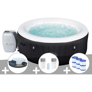 Bestway - Kit spa gonflable Lay-Z-Spa Miami rond Airjet 4 places + Ensemble mobilier 4 modules + 6 filtres + Kit traitement brome - Noir