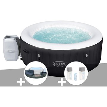 Bestway - Kit spa gonflable Lay-Z-Spa Miami rond Airjet 4 places + Ensemble mobilier 4 modules + Kit traitement brome - Noir