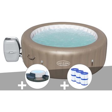 Bestway - Kit spa gonflable Lay-Z-Spa Palm Springs rond Airjet 4/6 places + Ensemble mobilier + 6 filtres - Beige