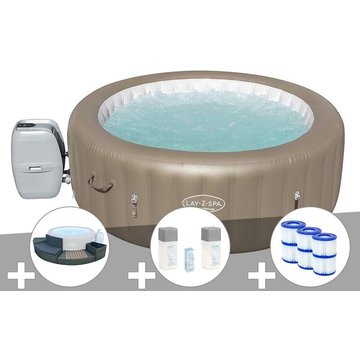 Kit spa gonflable Bestway Lay-Z-Spa Palm Springs rond Airjet 4/6 places + Ensemble mobilier + 6 filtres + Kit traitement brome - Beige