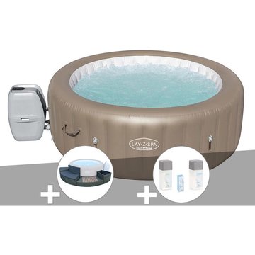 Bestway - Kit spa gonflable Lay-Z-Spa Palm Springs rond Airjet 4/6 places + Ensemble mobilier + Kit traitement brome - Beige