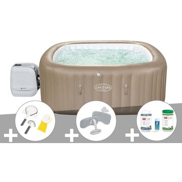 Kit spa gonflable Bestway Lay-Z-Spa Palma carré Hydrojet Pro 5/7 places + Kit traitement brome + 2 appuie-têtes + Kit de nettoyage
