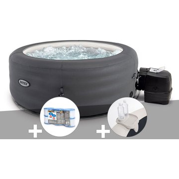 Kit spa gonflable Intex PureSpa Access rond Bulles 4 places + 6 filtres + Porte-verre - Gris
